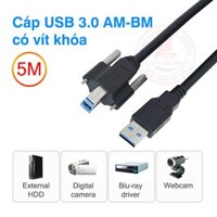 Cáp USB 3.0 AM-BM 5m có vít khóa kết nối máy tính PC Laptop với Camera Máy in, HD Player, Box ổ cứng