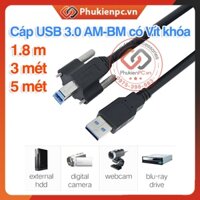 Cáp USB 3.0 AM-BM Type A to Type-B chốt khoá bắt vít, 1.8m 3m 5m cho Camera công nghiệp Máy in scan HD Player Box ổ cứng