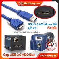 Cáp USB 3.0 Male to Micro B Male dài 5m, bắt vít cho HDD Box SSD Box camera công nghiệp cảm biến đầu đọc thẻ-Card reader