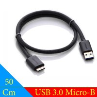 Cáp USB 3.0 Micro-B dùng cho Ổ cứng di động 2.5 inches Smartphone Samsung Not-3/S5 vào Máy tính loại ngắn 50Cm UGREEN 10840 (tròn màu đen) [bonus]