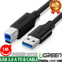 Cáp USB-B To USB 3.0 Dài 1M Kết Nối Máy In, Ổ Cứng Di Động, Dock Ổ Cứng Ugreen 30753