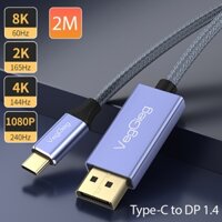 Cáp USB-C Thunderbolt 3 4 to Displayport 1.4 dài 2M 8K 60Hz 4K 144Hz 2K HD1080P Nối máy tính Laptop Card VGA ra màn hình