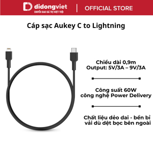Cáp USB-C to Lightning Aukey CB-CL3 0.9m
