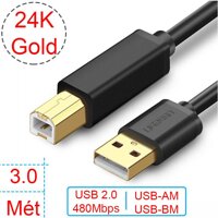 Cáp USB dùng cho các loại Máy in/Máy/Scan Máy Photocopy - DAC - HDD box 3.5 USB 2.0.v.v. Cáp USB AM-BM) 3 mét UGREEN 10351 Mạ vàng 24K [bonus]