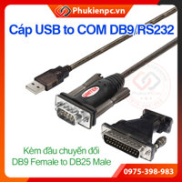Cáp USB to COM DB9 RS232 Unitek, Đầu nối DB9 to DB25 LPT Kết nối máy tính với máy in scan, máy cắt decal máy công nghiệp