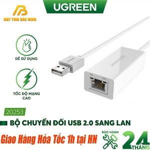 Cáp USB to Lan 2.0 cho Macbook, pc, laptop Ugreen 20253 - hỗ trợ Ethernet 10/100 Mbps