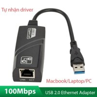 Cáp USB To LAN RJ45 Ethernet 100Mbps. Dùng cho máy tính PC, máy đồng bộ Laptop Macbook kết nối mạng LAN qua cổng USB