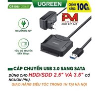 Cáp USB To Sata 3.0 cao cấp Ugreen 20611 Dùng Cho HDD/SSD 2,5″ VÀ 3,5″ Có Nguồn Phụ - Hàng chính hãng