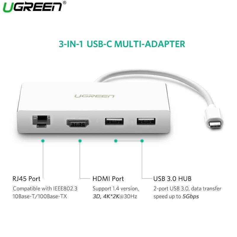 Cáp USB Type-C sang HDMI, Lan, Hub USB Ugreen 40377
