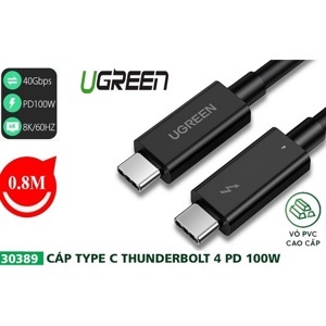 Cáp USB Type-C to USB Type-C Thunderbolt 4 dài 0.8m Ugreen 30389W
