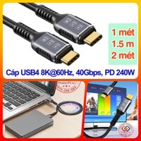 Cáp USB4 hỗ trợ 8K 60hz 5K 4K 3K 2K 40Gbps dài 1m 1.5m 2m nối Laptop macbook ra màn hình HDD Box eGPU Sound card PD 240W