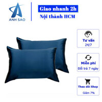 Cặp Vỏ Gối Lụa Cao cấp A - 50x70cm hoặc 60x80cm - mềm mịn mát lạnh - Xanh dương - 50x70cm