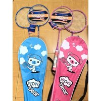 Cặp vợt cầu lông tốt có bao đựng hai màu hồng và xanh quần vợt đánh cầu lông trẻ em cầu lông người lớn badminton racket - Xanh  3 quả cầu