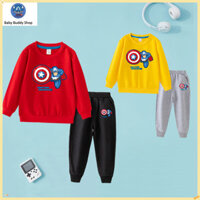 Captain AMERICA Bộ áo và quần dài tay trẻ em 100% trang phục Cotton cho bé trai FF035