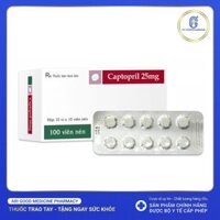 Captopril TV.Pharm 25mg trị tăng huyết áp, suy tim sung huyết (10 vỉ x 10 viên)
