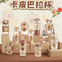 Capybara Cốc Nước Uống Đôi Hoạt Hình Dễ Thương Trẻ Em Bình Nước Nhựa Có Ống Hút Bé Gái Di Động Ngoài Trời Trường Học Dung Tích Lớn Uống Nước