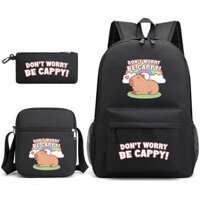 Capybara Hoạt Hình In Hình Động Vật Ba Lô Học Sinh Ba Lô Màu Đen Túi Đeo Vai Hộp Đựng Bút Chì Bộ 3 Món Cho Bé Trai Và Bé Gái 002