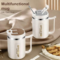 Car- Cốc đựng cốc bằng thép không gỉ có tay cầm Chân không 500ML Cốc cà phê đá lớn cách nhiệt có nắp Ống hút Chai nước tái sử dụng cho văn phòng ngoài trời tại nhà