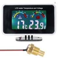 Car LCD Digital Display Water Temperature Meter Thermometer Voltmeter Gauge 2in1 Temp & Voltage Meter 1/8 10mm Thread