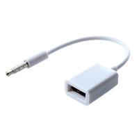 Car MP3 3.5mm Male AUX Audio Plug Jack To USB 2.0 Female Converter Cable Cord White