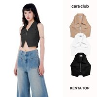 CARA Áo croptop sát nách nữ Kenta cổ sơ mi dây kéo phía trước cá tính