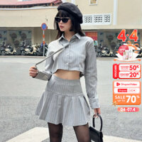 CARA Set bộ lẻ áo sơ mi croptop và chân váy xếp ly Kendy sọc năng động cá tính