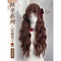 Caramel Hạt dẻ Caramel Nâu Ấm Dài Xoăn Tóc Giả Nữ Mô Phỏng Toàn Bộ Trứng Cuộn Máy Đan JF + 2JF