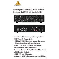 Card âm thanh Behringer U-PHORIA UMC204HD - USB 2.0 Audio/MIDI