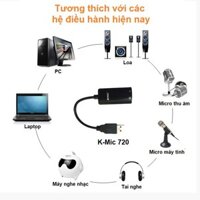 Card âm thanh gắn ngoài cho máy tính K-Mic KM720 - Usb sound card KM 720 cao cấp - Card sound Usb KM720