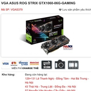 Card đồ họa - VGA Card Asus Rog Strix GTX1060 06G Gaming