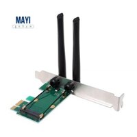 Card không dây WiFi Mini PCI-E Express sang PCI-E với 2 ăng-ten gắn ngoài cho PC