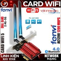 Card mạng Fenvi Wifi 5 Dual Band 2.4GHz/5GHz AC1200 1200Mbps 802.11ac Có Bluetooth 4.0 Tản nhiệt đỏ