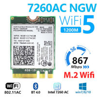 Card mạng Wifi Intel Dual Band Wireless 7260NGW 2.4G 5G 867Mbps Bluetooth 4.0