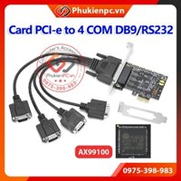 Card mở rộng PCIE ra 4 COM RS232 Win XP 7 10 11 chip AX99100. Cho máy tính PC kết nối Cáp DB9, máy công nghiệp CNC, POS