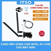 Card WIFI Intel AC 3168 khe PCI tích hợp Bluetooth 4.2 tản nhiệt