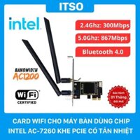 Card Wifi Intel AC-7260 Khe PCIe Có Tản Nhiệt Dùng Cho Máy Bàn