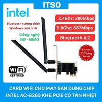 Card Wifi Intel AC-8265 Khe Pcie Có Tản Nhiệt Cho Máy Bàn