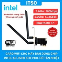 Card WIFI Intel AC 9260 khe PCI tích hợp Bluetooth 5.1 có tản nhiệt