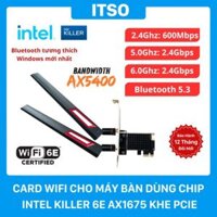 Card WIFI Intel Killer 6E AX1675 khe PCI tích hợp Bluetooth 5.3 có tản nhiệt