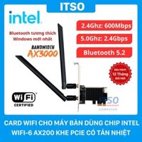 Card WIFI Intel WIFI-6 AX200 khe PCI tích hợp Bluetooth 5.2 có tản nhiệt