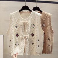 Cardigan Cổ Tròn Dệt Kim Áo Vest Nữ Mùa Xuân 2024 Mùa Thu Bên Ngoài Mặc Áo Vest Mặc Ngoài Hương Thảo Mặc Áo Len Áo Vest Hợp Thời Trang 1.3