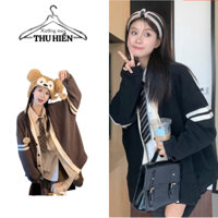 Cardigan khoác ngoài họa tiết 2 sọc ấm ấp, Áo cardigan tay dài dáng rộng chất vải nỉ chân cua dày dặn form siêu đẹp