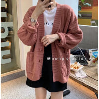 Cardigan Len nhiều màu có túi cúc áo to
