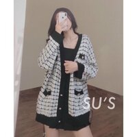 Cardigan Len Quàng Châu Caro Viền Đen/Trắng