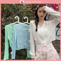 Cardigan m ng cardigan c ch v Phong cách nhẹ nhàng Tay áo Trumpet Bướm ba chiều Ice Silk Đan phong cách mỏng Áo len chống nắng cổ chữ v dài tay dành cho nữ Áo sơ mi điều hòa không khí ngắn