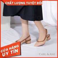 Carl & Ane - Giày cao gót thời trang mũi vuông hở gót phối dây tinh tế cao 3cm màu kem nhạt _ CL005