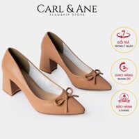 Carl & Ane - Giày cao gót bít mũi phối nơ gót vuông cao 5cm màu bò _ CP005