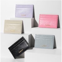 Carlyn - Pave leather Card wallet (5 colors) / black ivory cowhide pink logo lavender