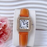 Cartier Santos |Nữ Giới |Mặt Vuông |Đính Đá |Rose Gold |Dây Da Cam |Máy Pin (Quartz) |Size 24x33mm