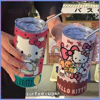 Cartoon cup🥤Cốc Giữ Nhiệt Bằng Thép Không Gỉ Di Động Có Ống Hút Hình Hello Kitty